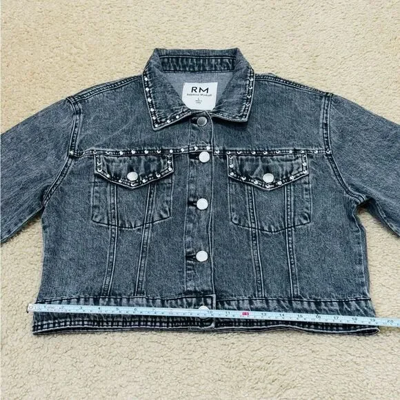 NWOT Rebecca Minkoff Studded Light Black Wash Denim Jean Jacket Women’s Sz L - Picture 12 of 16